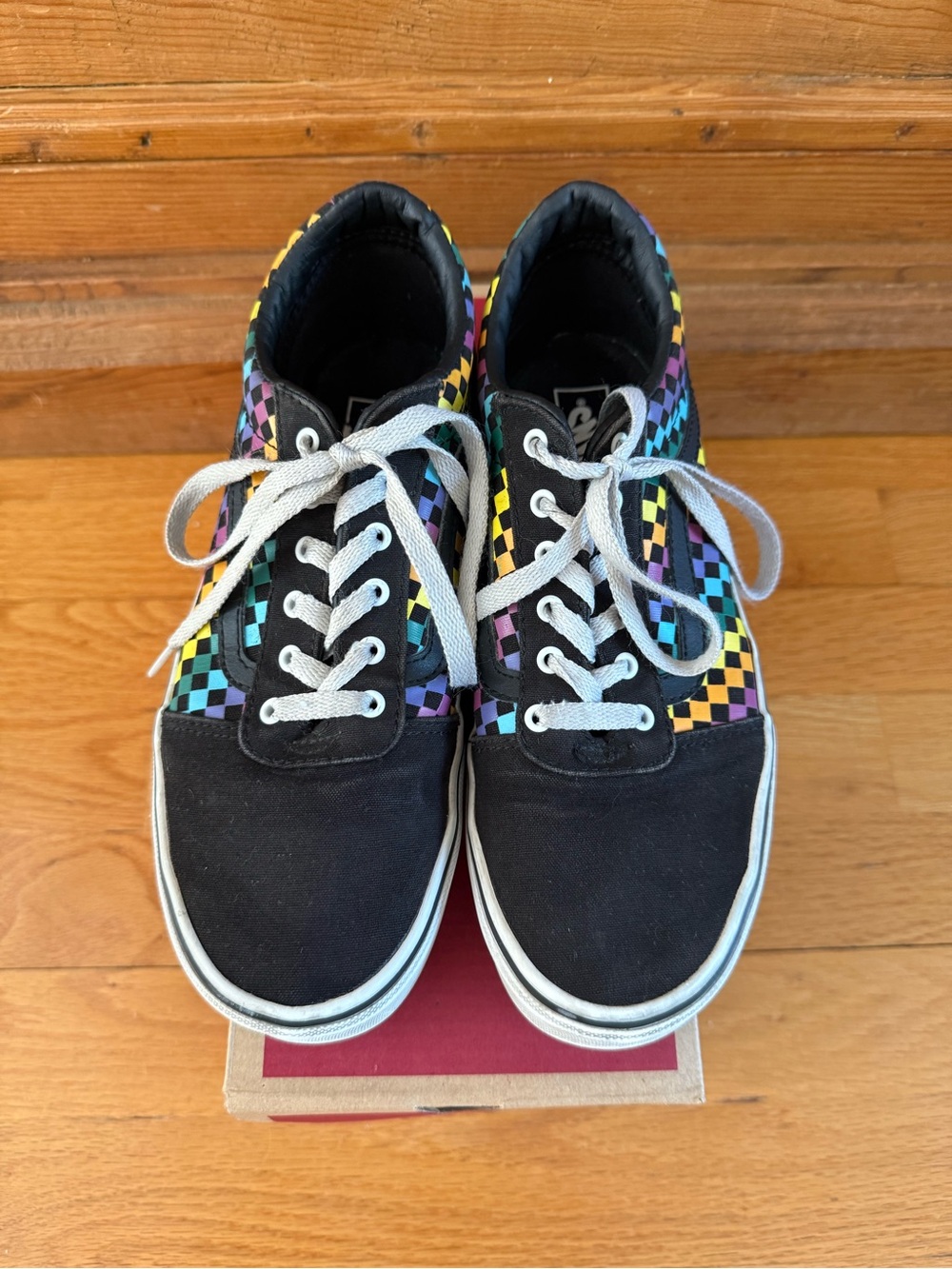 Vans Kids Black Sneakers with Rainbow Checkerboard